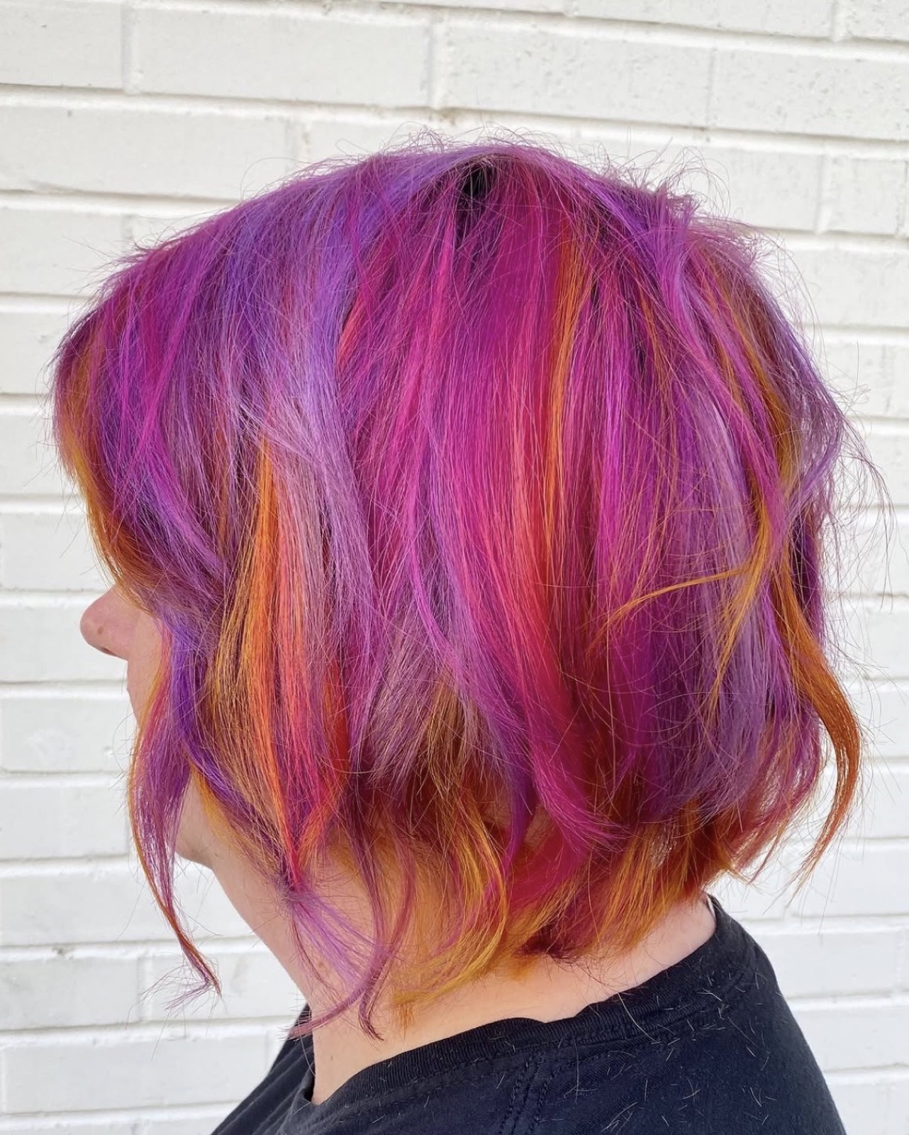 Pink magenta and orange textured shag