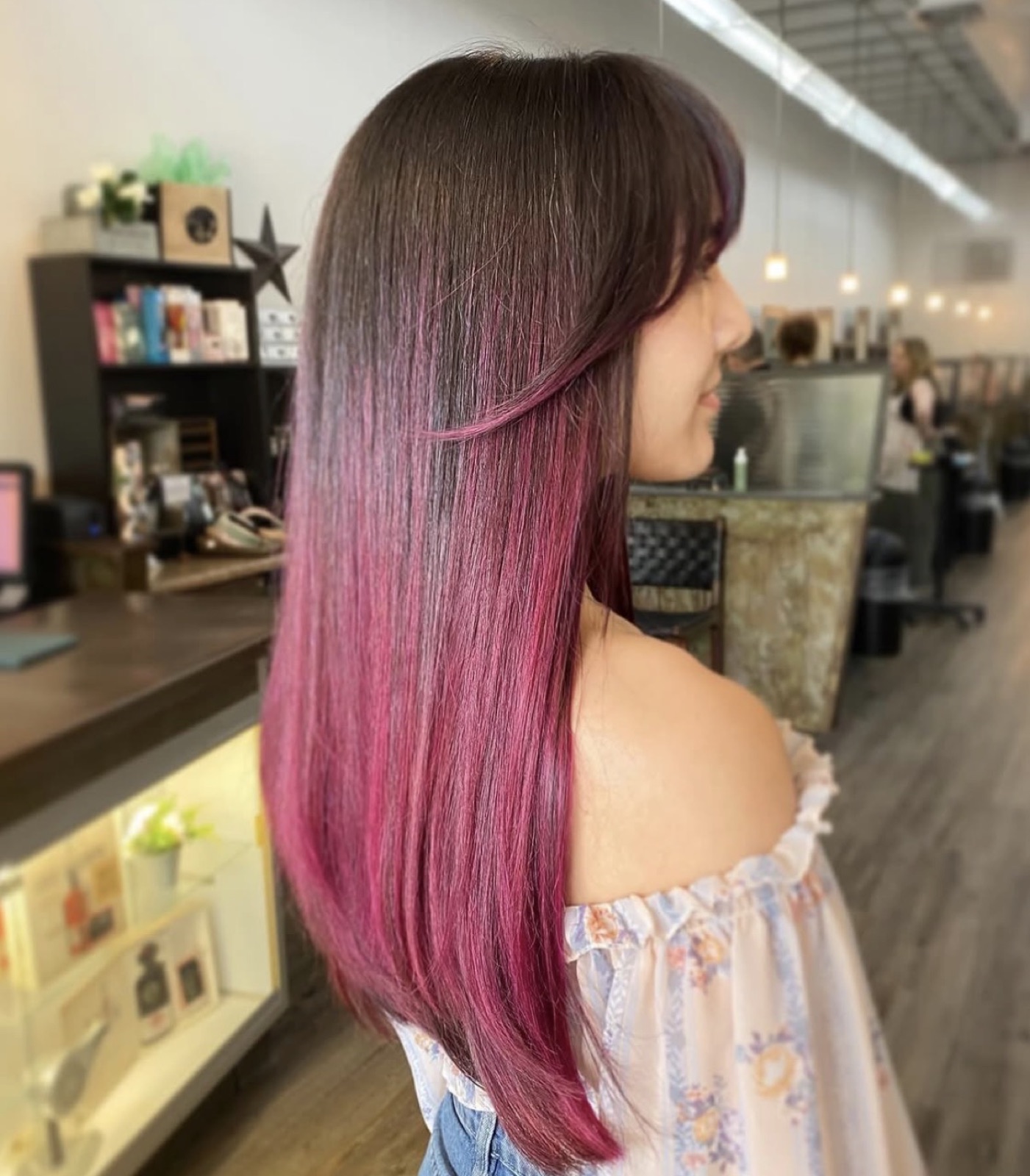 Long brunette to magenta pink ombré