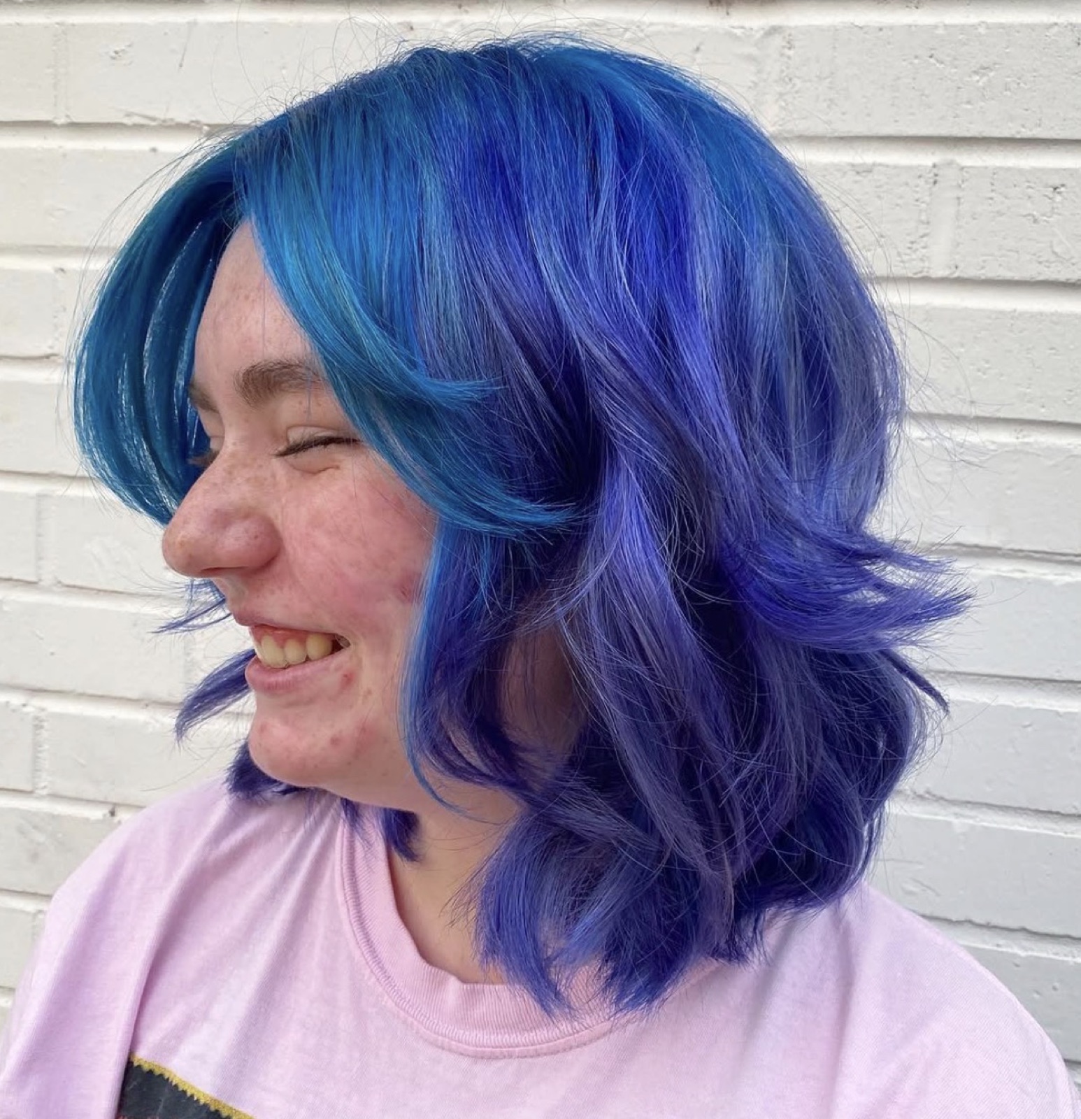 Electric blue and violet hair after