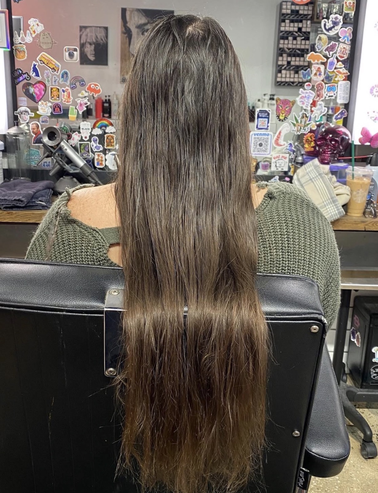Long virgin brown hair before