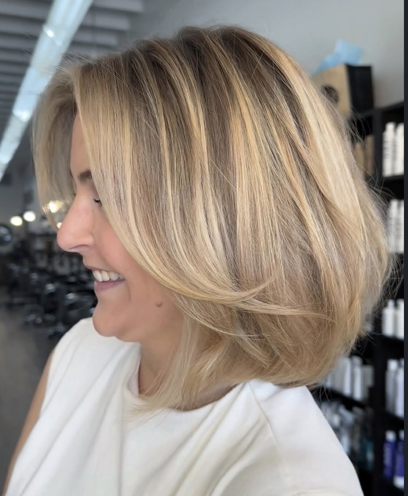 Bright blonde bob after