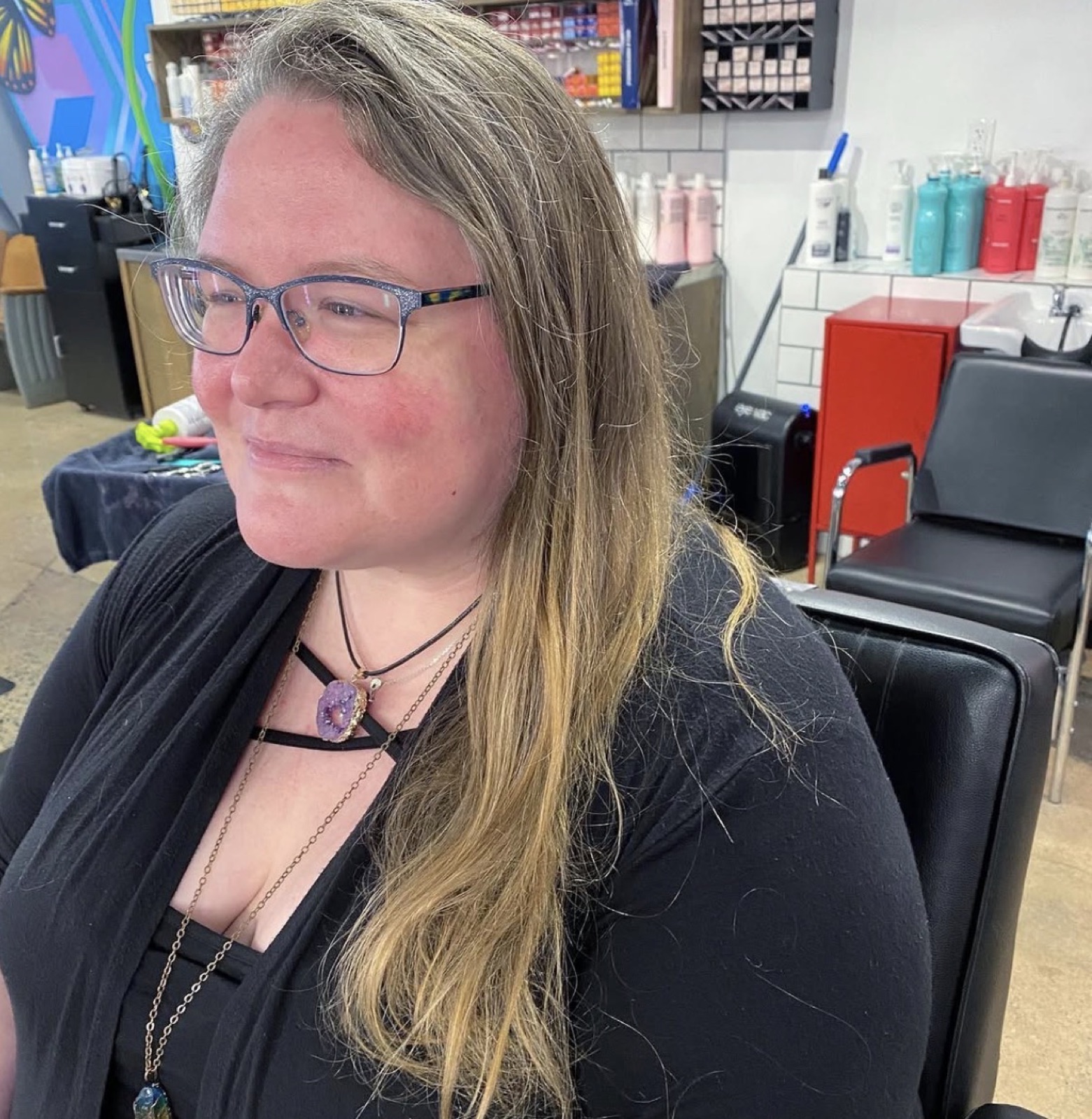Natural mid-length blonde before