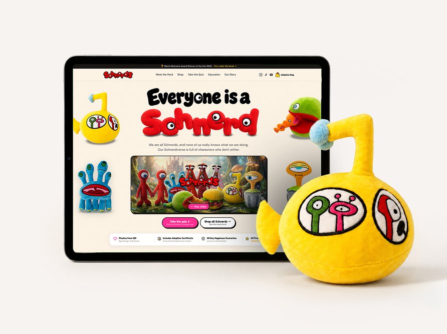 The finished Schnerds storefront shown across desktop and mobile