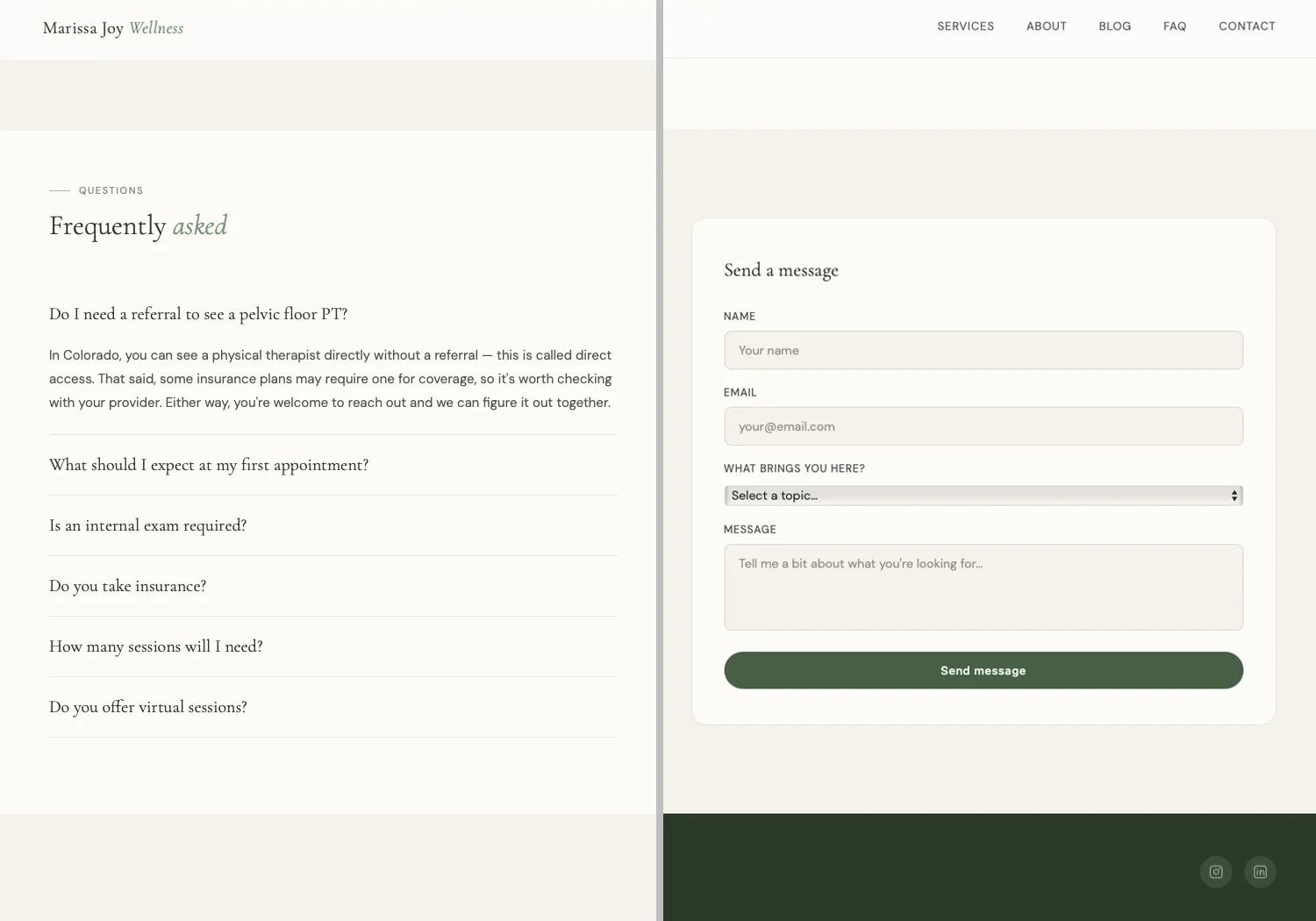 FAQ and contact form
